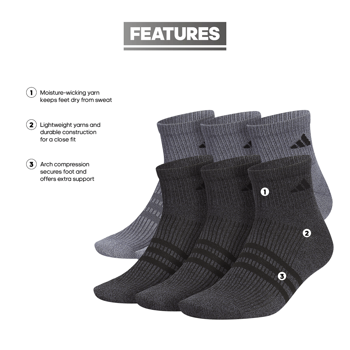 adidas Men's Superlite 3.0 6-Pack Quarter Sock-2