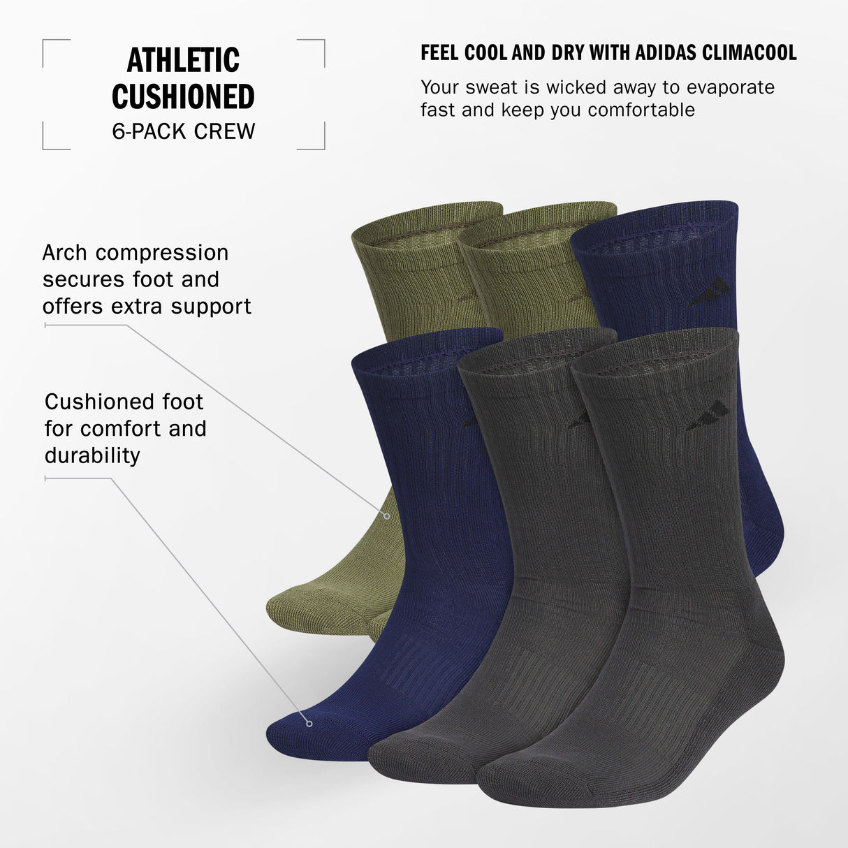 adidas Men's Athletic Cushioned 6-Pack Crew Sock-2
