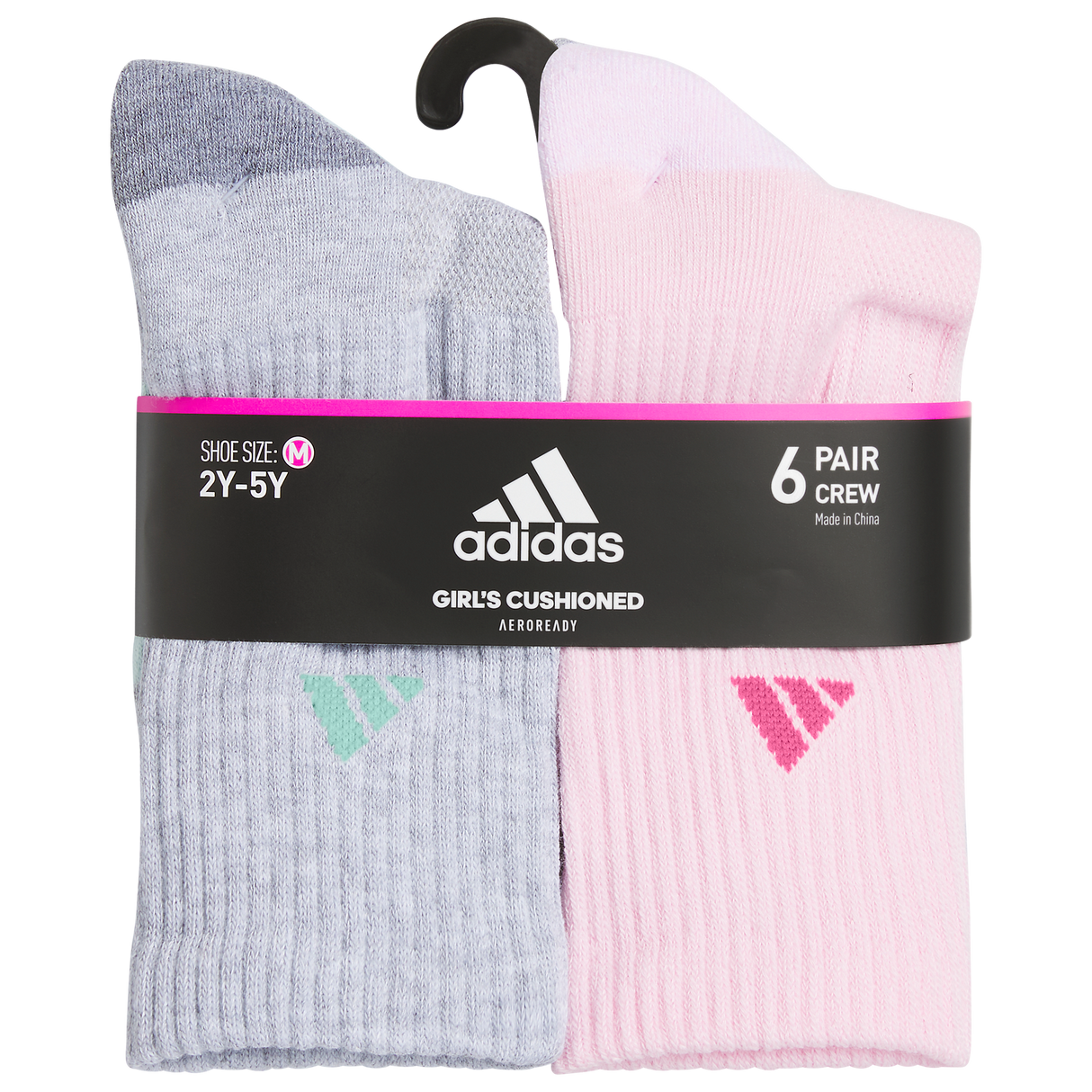 adidas Girl's Athletic Cushioned 6-Pack Crew Sock-6