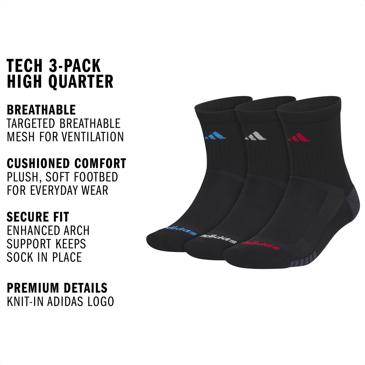 adidas Men's Tech 3-Pack High Quarter Sock-2