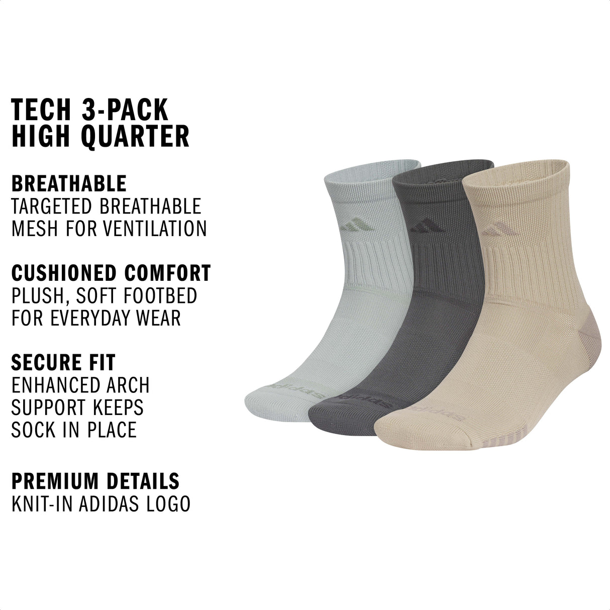 adidas Men's Tech 3-Pack High Quarter Sock-2