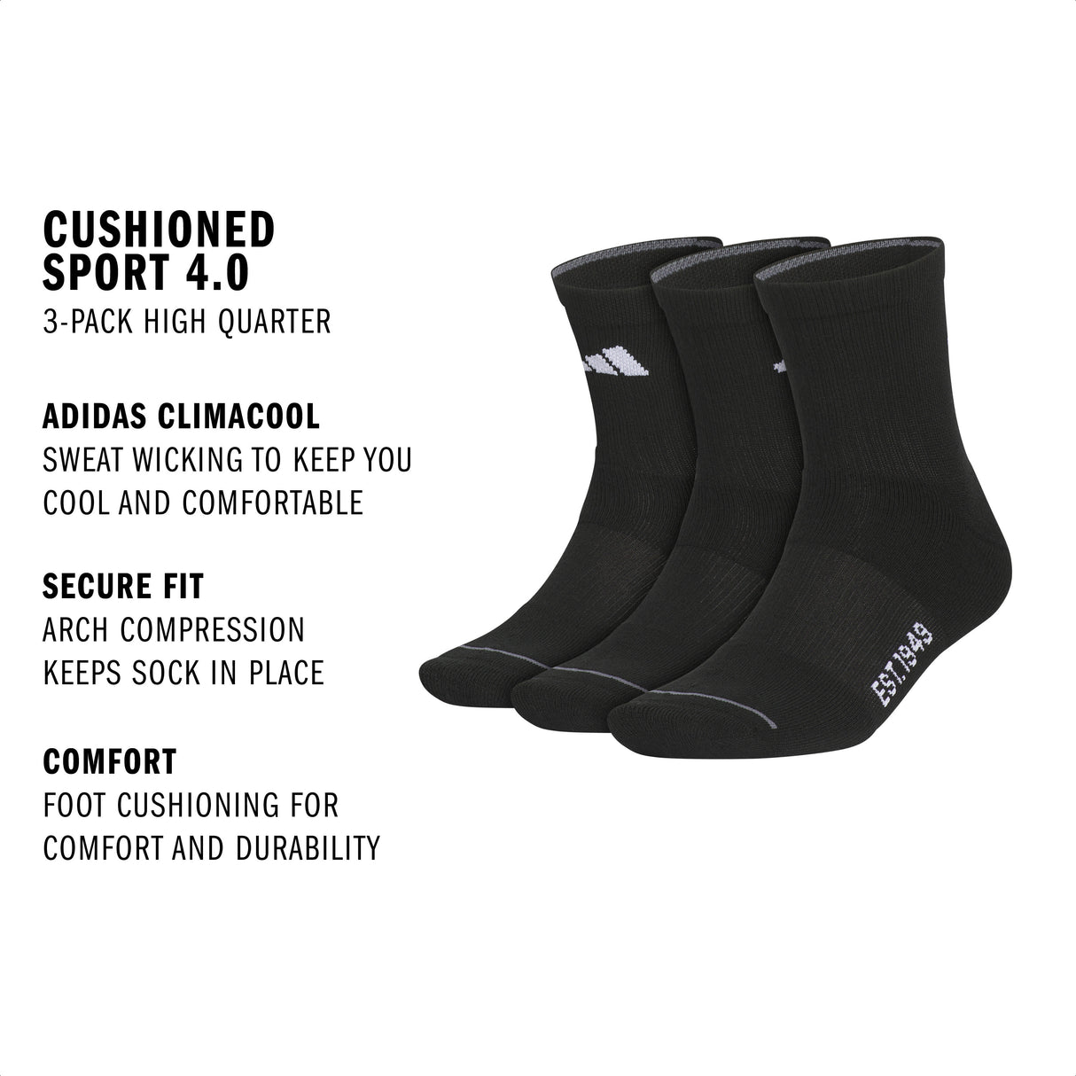 adidas Men's Cushioned Sport 4.0 3-Pack High Quarter Sock-2