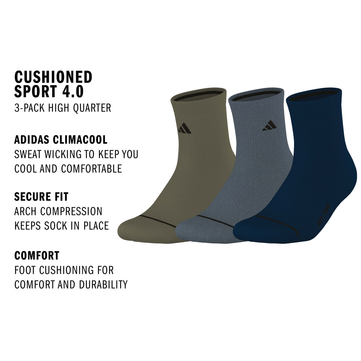 adidas Men's Cushioned Sport 4.0 3-Pack High Quarter Sock-2