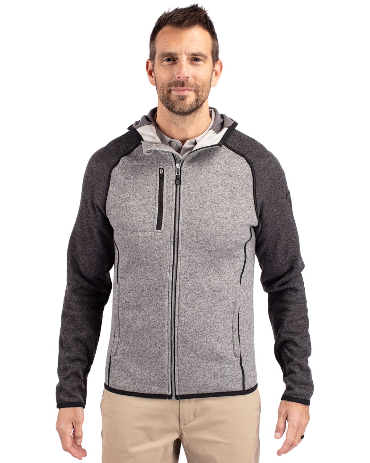 Cutter & Buck Men's Mainsail Sweater-Knit Full Zip Hooded Jacket-1