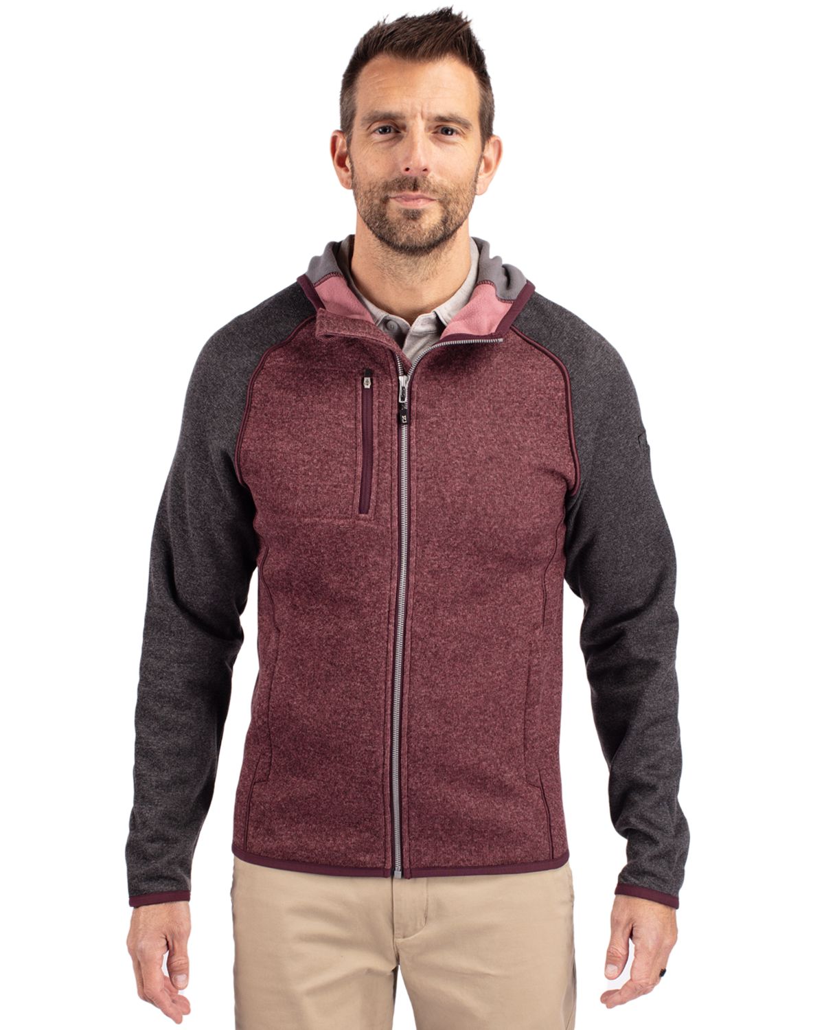 Cutter & Buck Men's Mainsail Sweater-Knit Full Zip Hooded Jacket-1