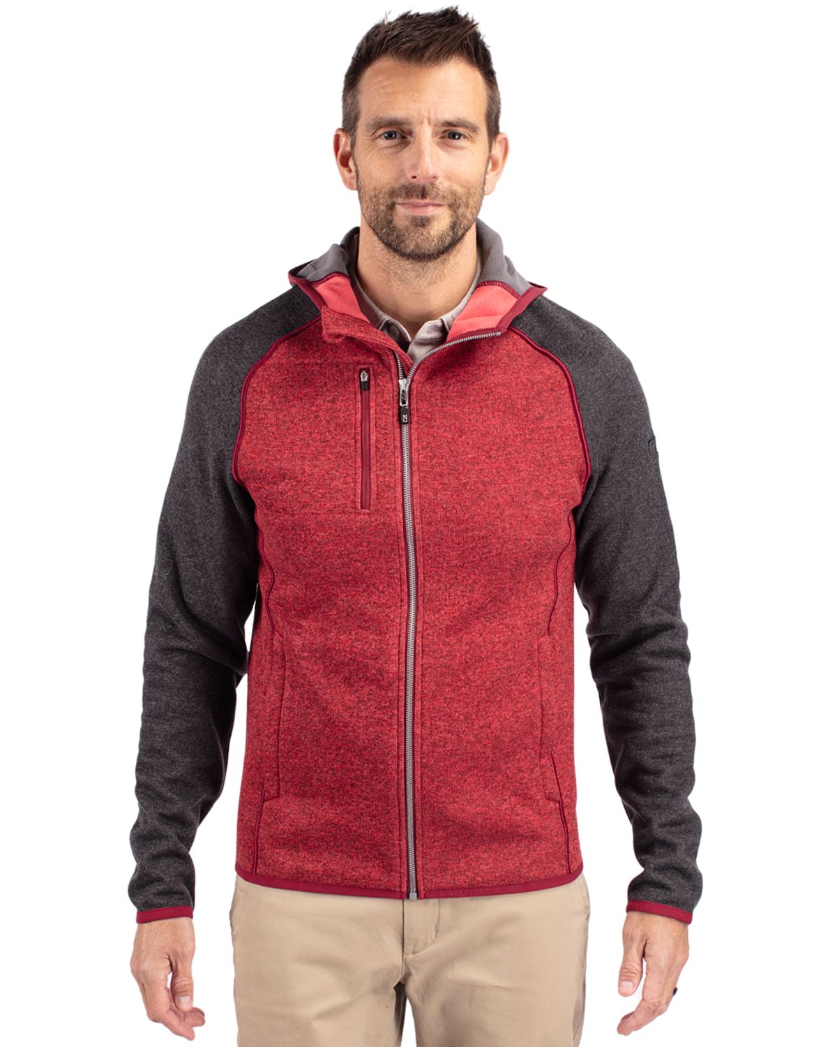 Cutter & Buck Men's Mainsail Sweater-Knit Full Zip Hooded Jacket-1