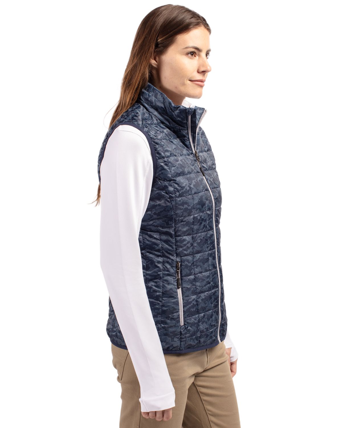 Cutter & Buck Women's Rainier Recycled Insulated Printed Puffer Full Zip Vest-6