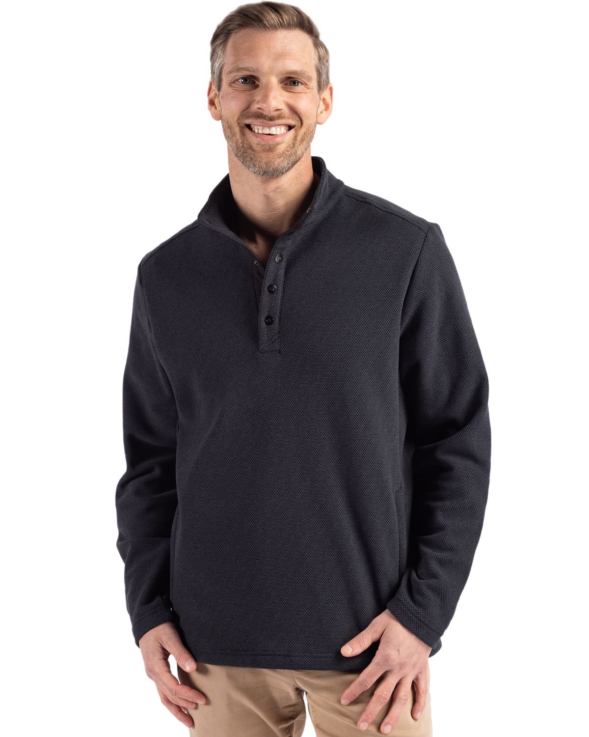 Cutter & Buck Men's Hunts Point Recycled Fleece Hybrid Snap Placket Pullover-2