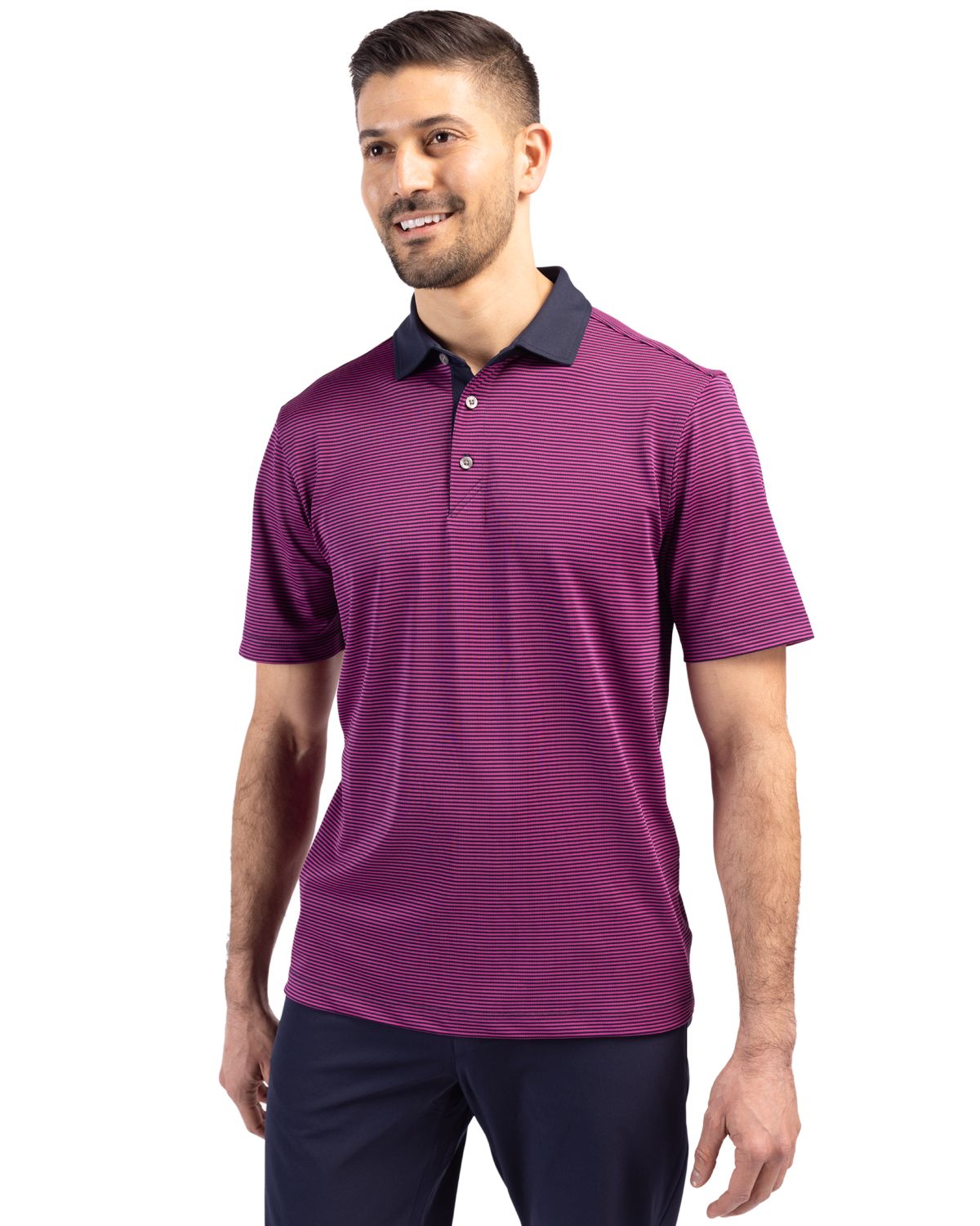 Cutter & Buck Men's Virtue Recycled Micro Stripe Featherlight Pique Polo-5