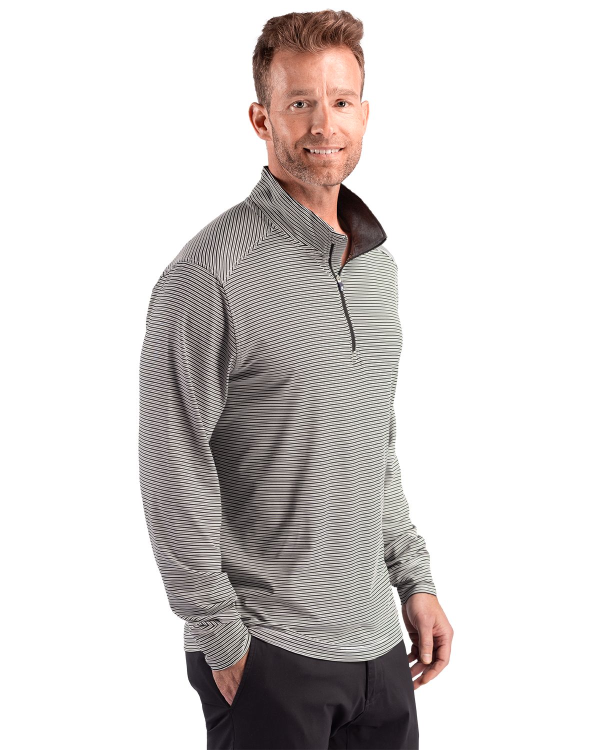 Cutter & Buck Men's Forge Recycled Double Stripe Four-Way Stretch Quarter Zip Pullover-3