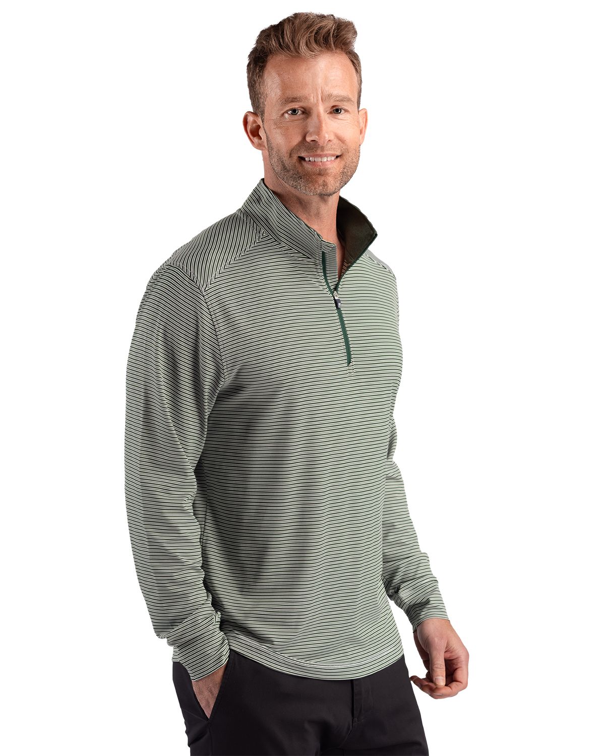 Cutter & Buck Men's Forge Recycled Double Stripe Four-Way Stretch Quarter Zip Pullover-2
