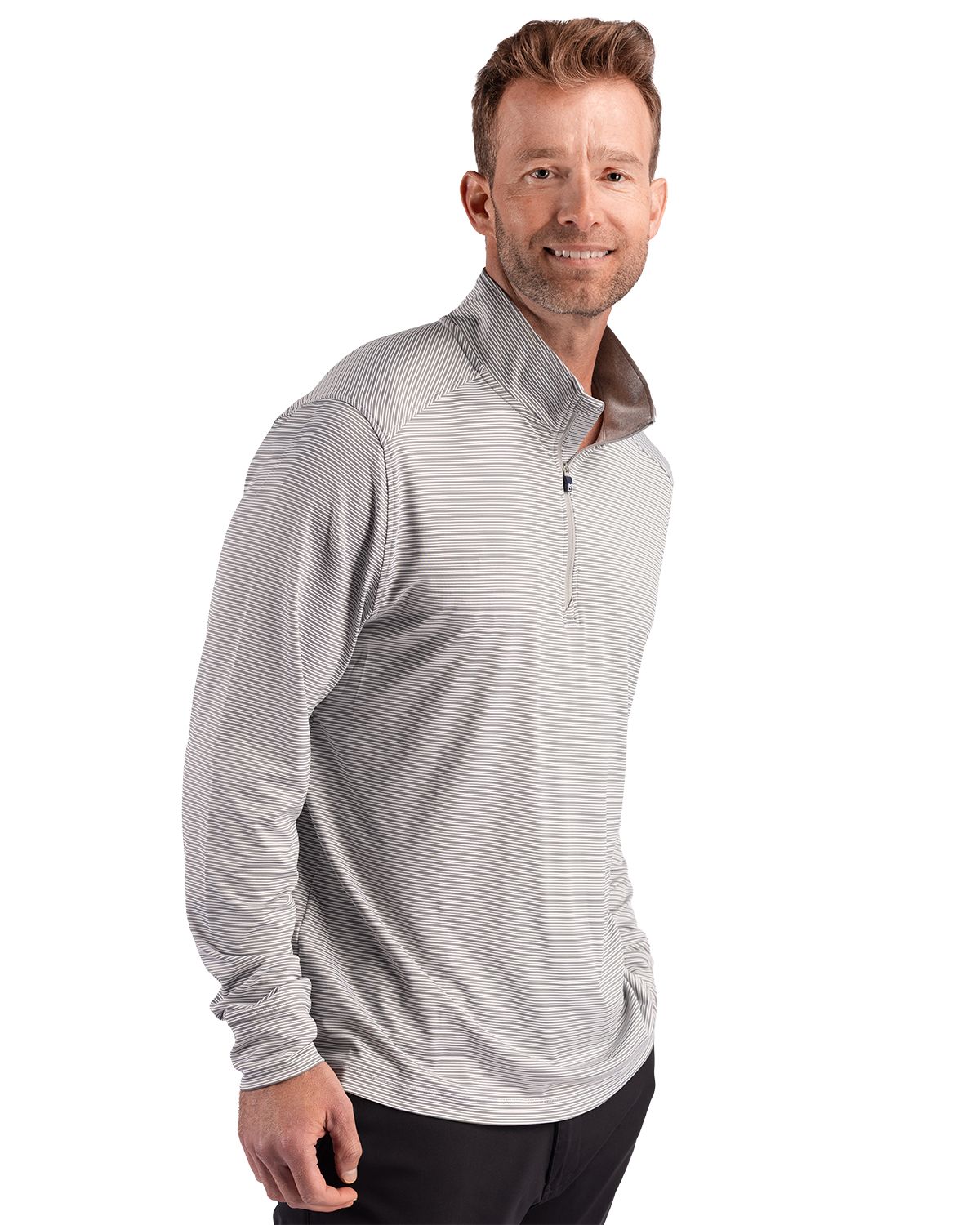 Cutter & Buck Men's Forge Recycled Double Stripe Four-Way Stretch Quarter Zip Pullover-5