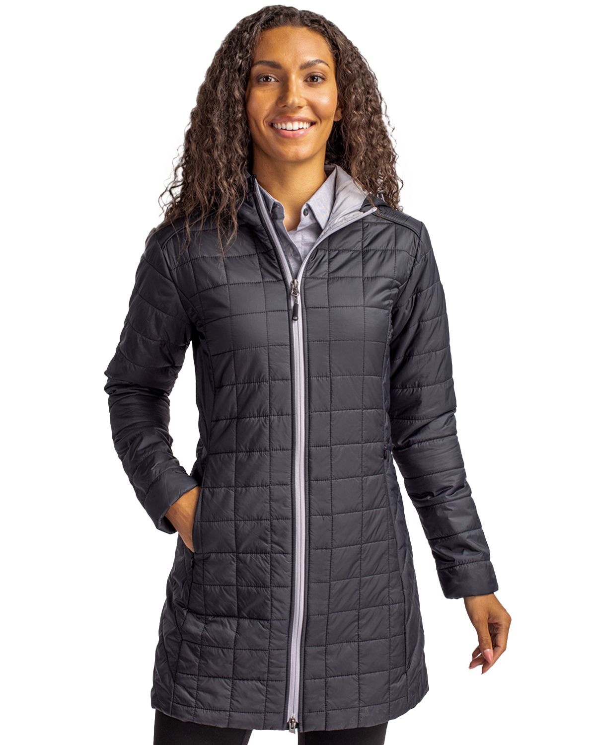 Cutter & Buck Women's Rainier Recycled Insulated Puffer Full Zip Hooded Long Coat-5