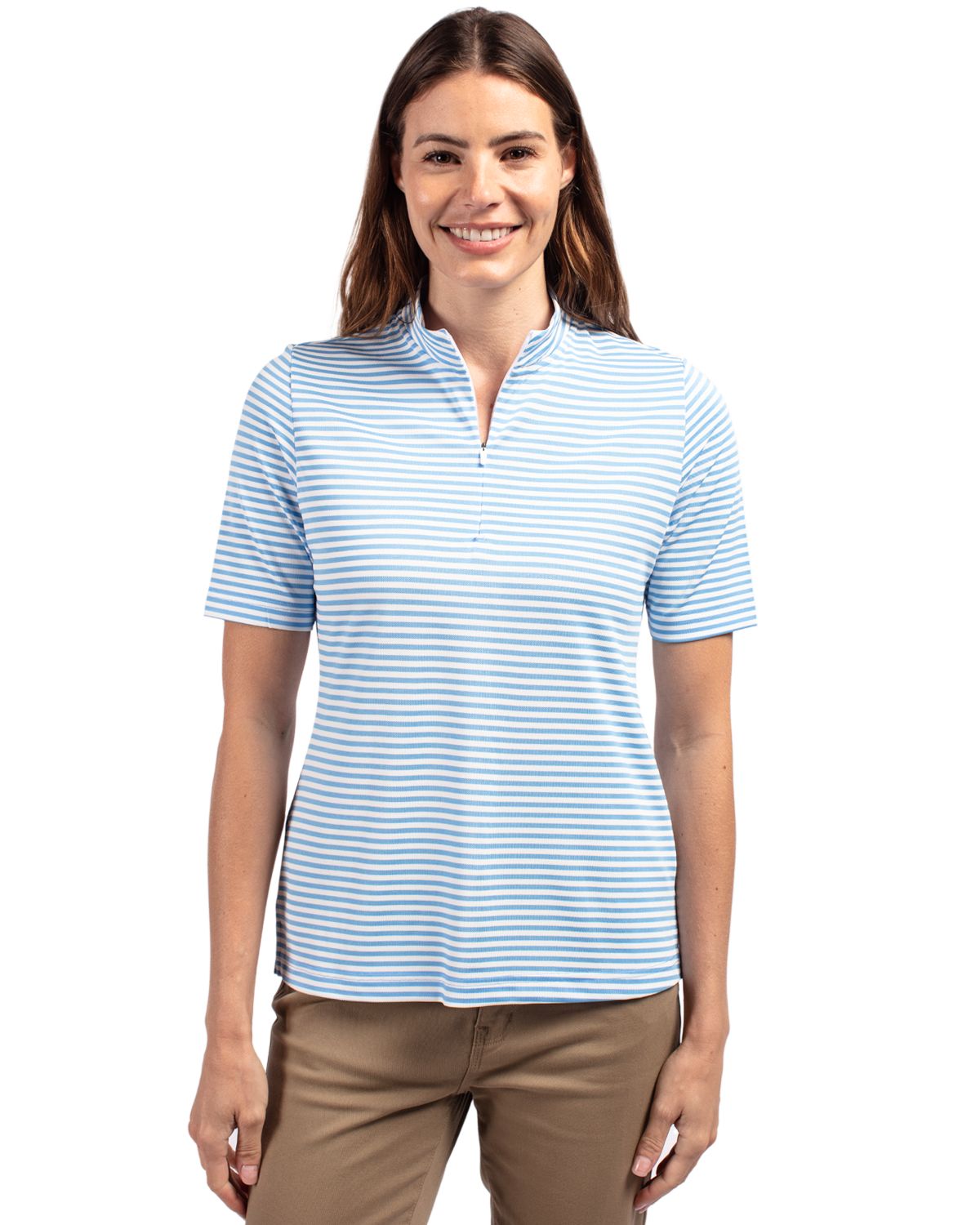 Cutter & Buck Women's Virtue Recycled Stripe Featherlight Pique Half Zip-4