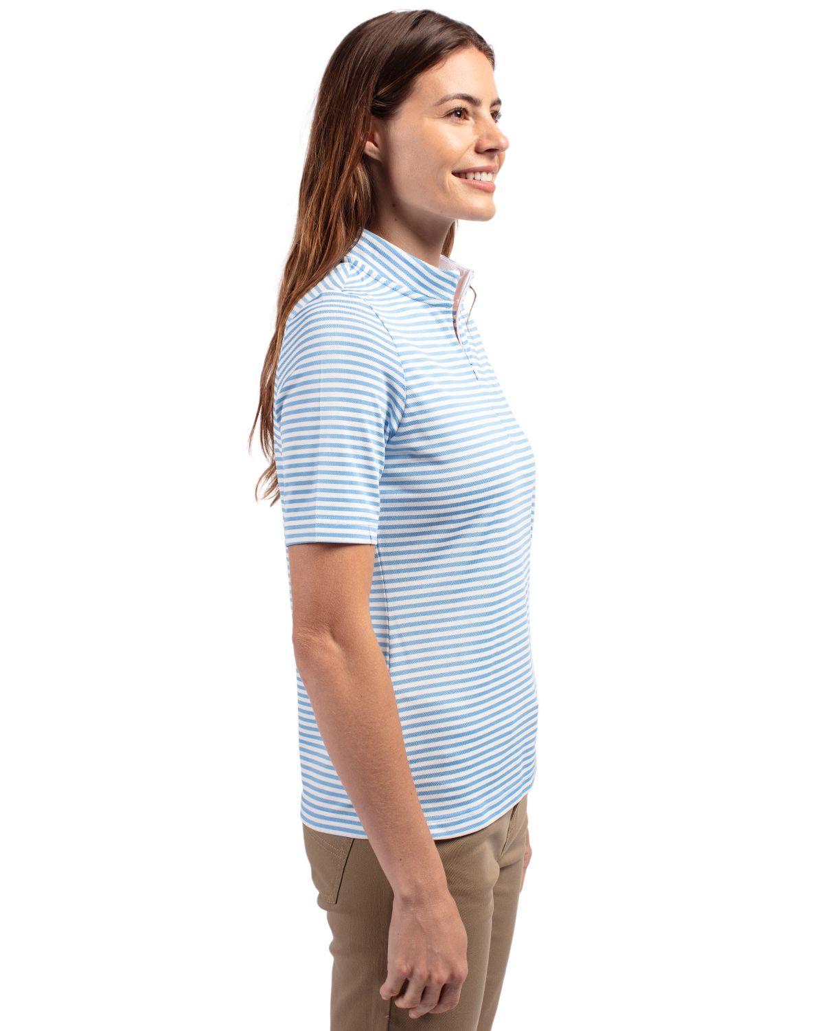 Cutter & Buck Women's Virtue Recycled Stripe Featherlight Pique Half Zip-6