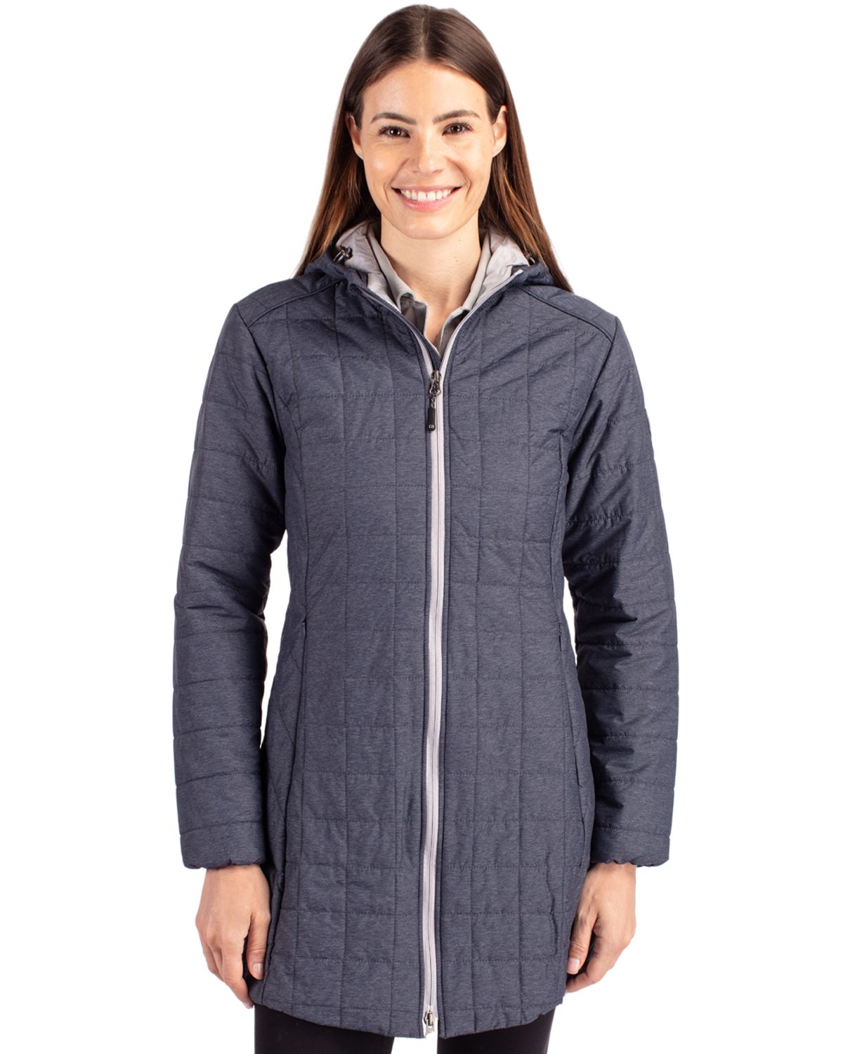 Cutter & Buck Women's Rainier Recycled Insulated Puffer Full Zip Hooded Long Coat-3