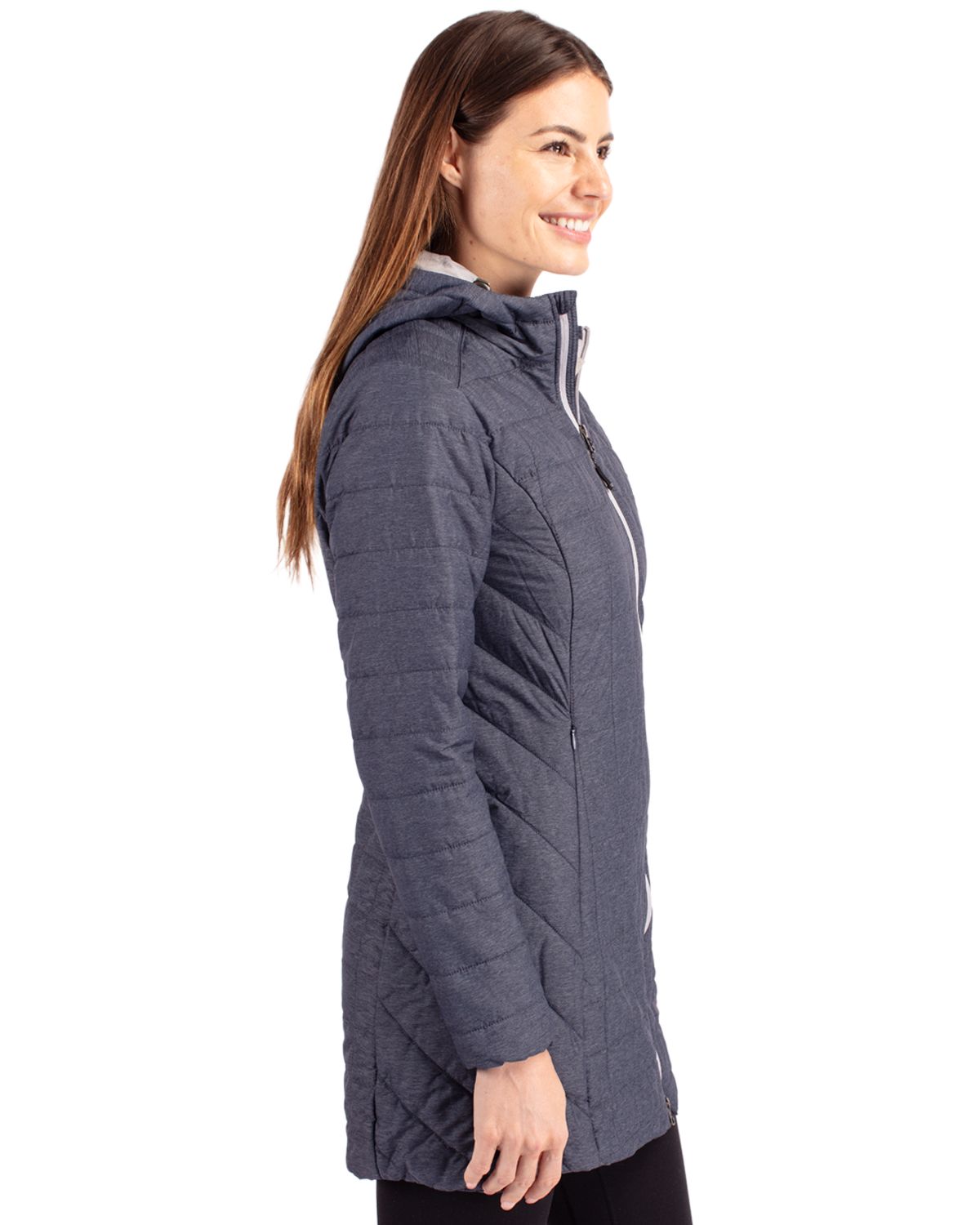 Cutter & Buck Women's Rainier Recycled Insulated Puffer Full Zip Hooded Long Coat-5