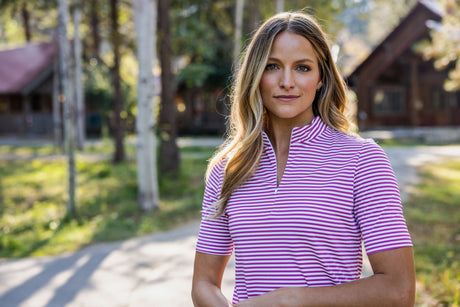 Cutter & Buck Women's Virtue Recycled Stripe Featherlight Pique Half Zip-1