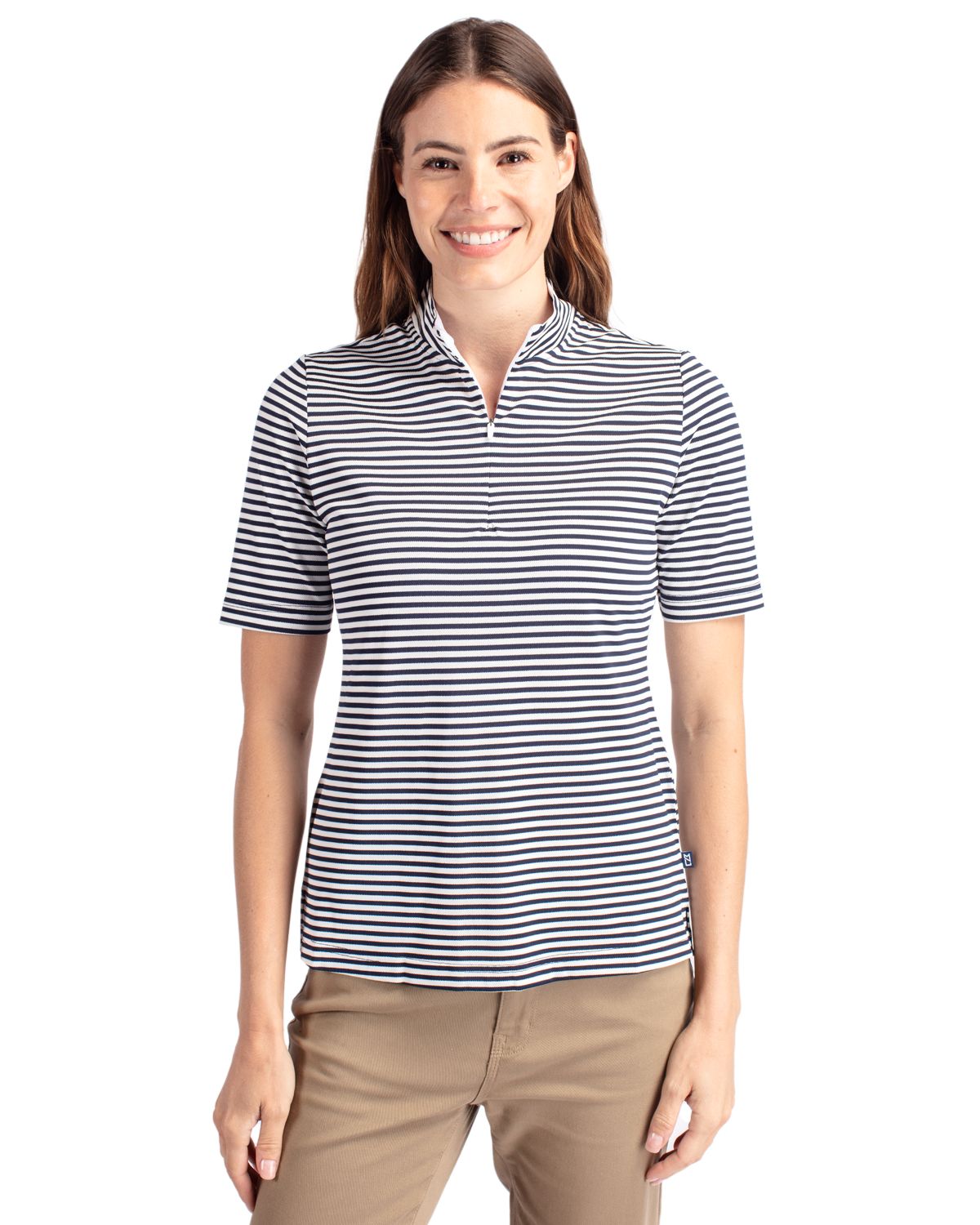 Cutter & Buck Women's Virtue Recycled Stripe Featherlight Pique Half Zip-1