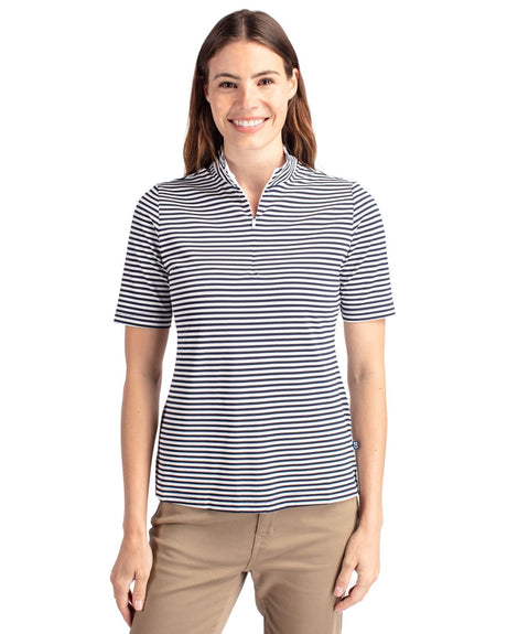 Cutter & Buck Women's Virtue Recycled Stripe Featherlight Pique Half Zip-1