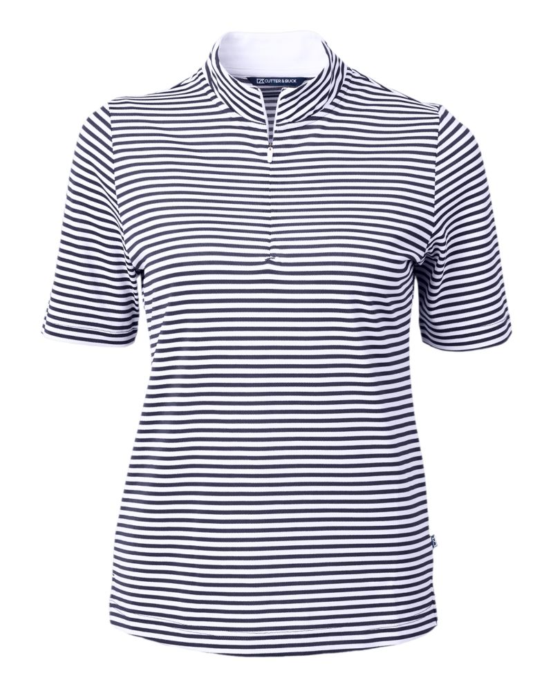 Cutter & Buck Women's Virtue Recycled Stripe Featherlight Pique Half Zip-5