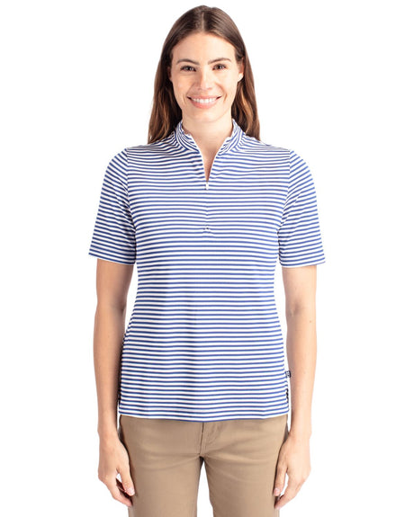 Cutter & Buck Women's Virtue Recycled Stripe Featherlight Pique Half Zip-1