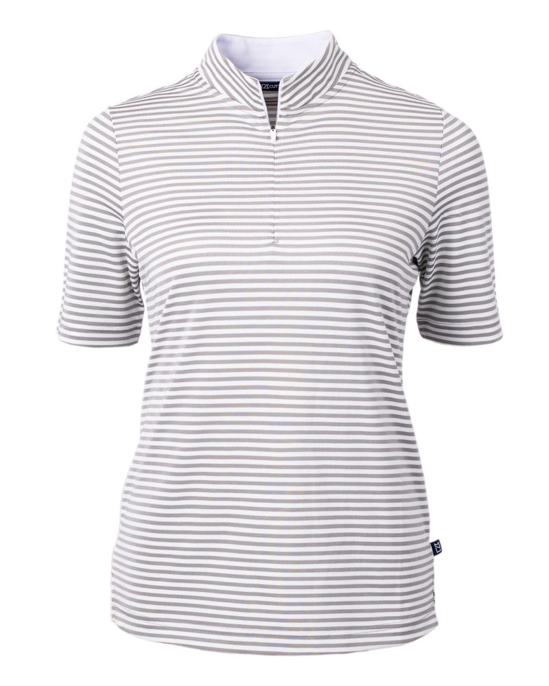 Cutter & Buck Women's Virtue Recycled Stripe Featherlight Pique Half Zip-7