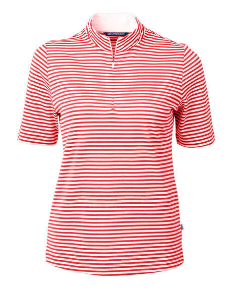 Cutter & Buck Women's Virtue Recycled Stripe Featherlight Pique Half Zip-1