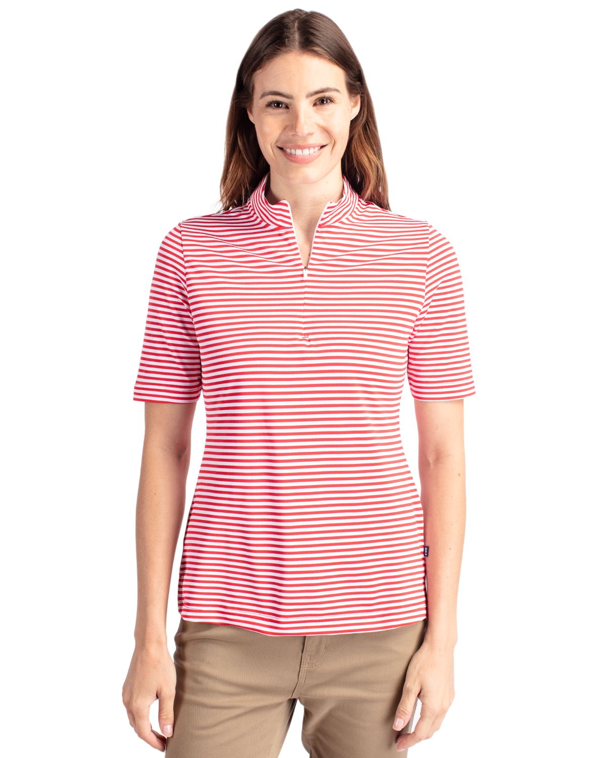 Cutter & Buck Women's Virtue Recycled Stripe Featherlight Pique Half Zip-5