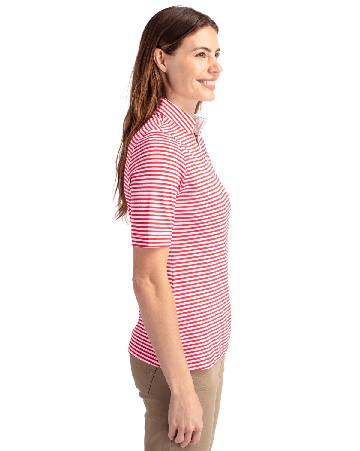 Cutter & Buck Women's Virtue Recycled Stripe Featherlight Pique Half Zip-6