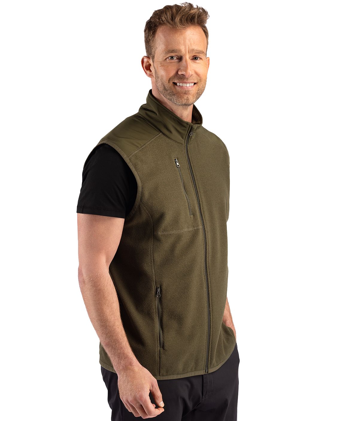 Cutter & Buck Men's Hunts Point Recycled Fleece Hybrid Full Zip Vest-3