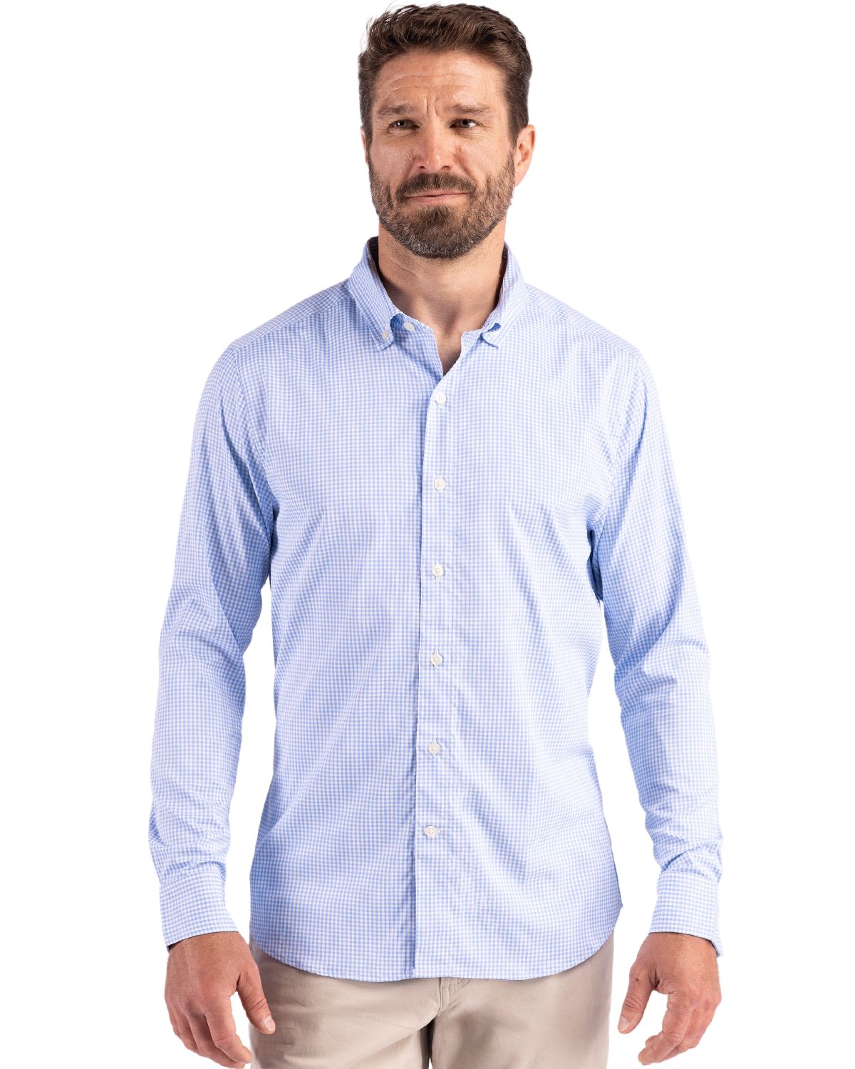 Cutter & Buck Men's Skyline Recycled Gingham Long Sleeve Button Down Dress Shirt-5