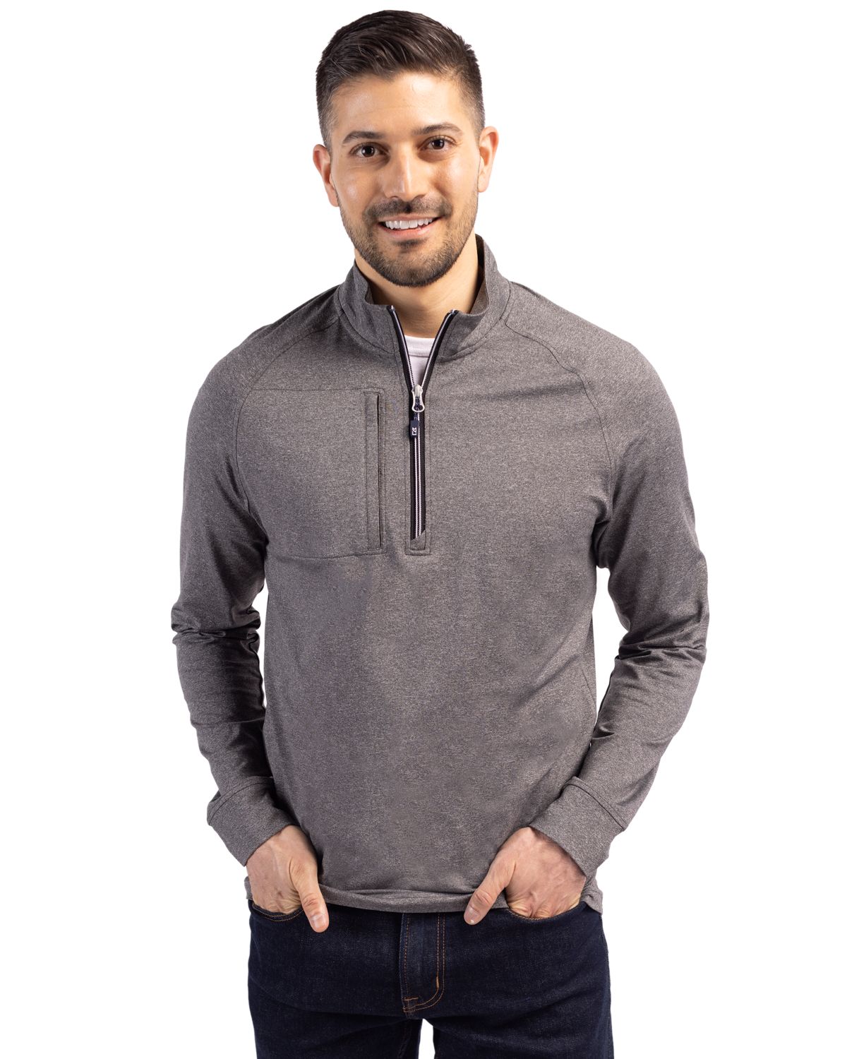 Cutter & Buck Men's Adapt Big & Tall Heathered Quarter Zip Pullover-1