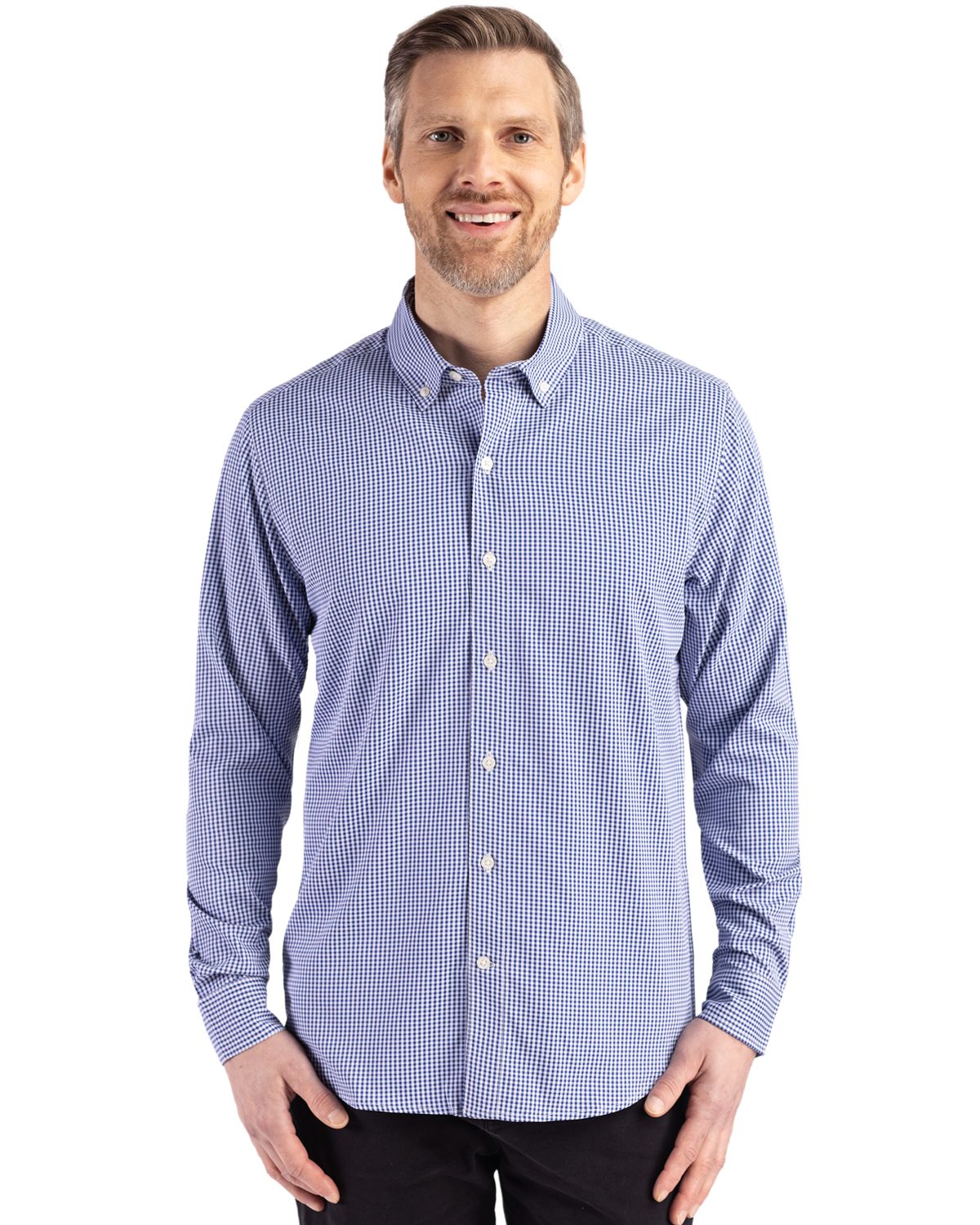Cutter & Buck Men's Skyline Recycled Gingham Long Sleeve Button Down Dress Shirt-4