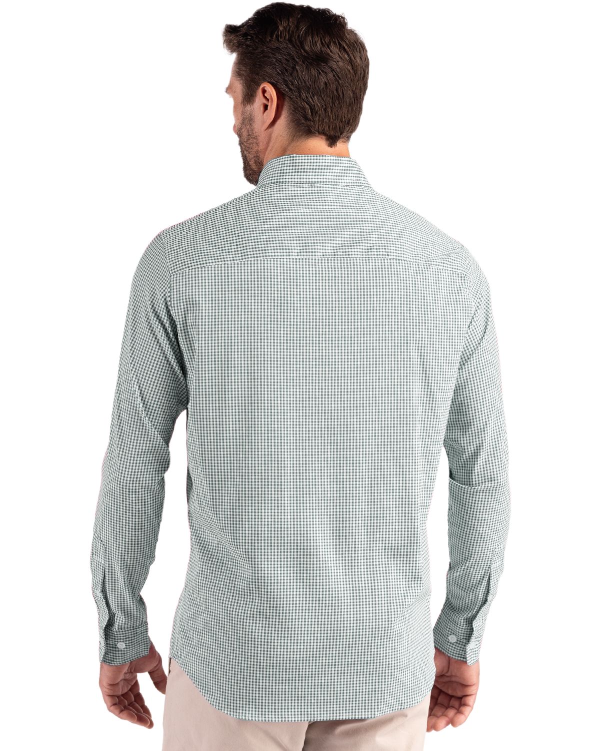 Cutter & Buck Men's Skyline Recycled Gingham Long Sleeve Button Down Dress Shirt-3