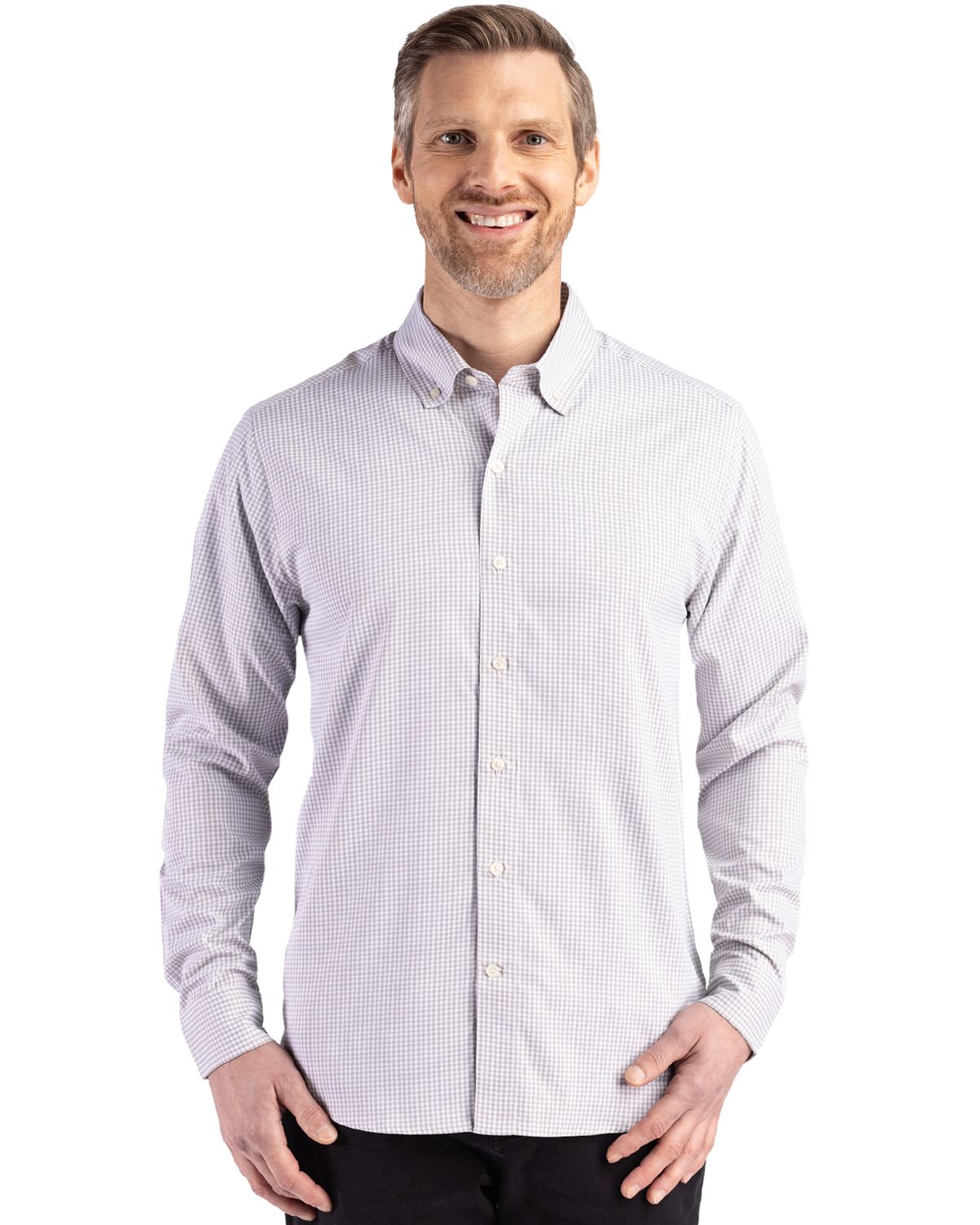 Cutter & Buck Men's Skyline Recycled Gingham Long Sleeve Button Down Dress Shirt-4