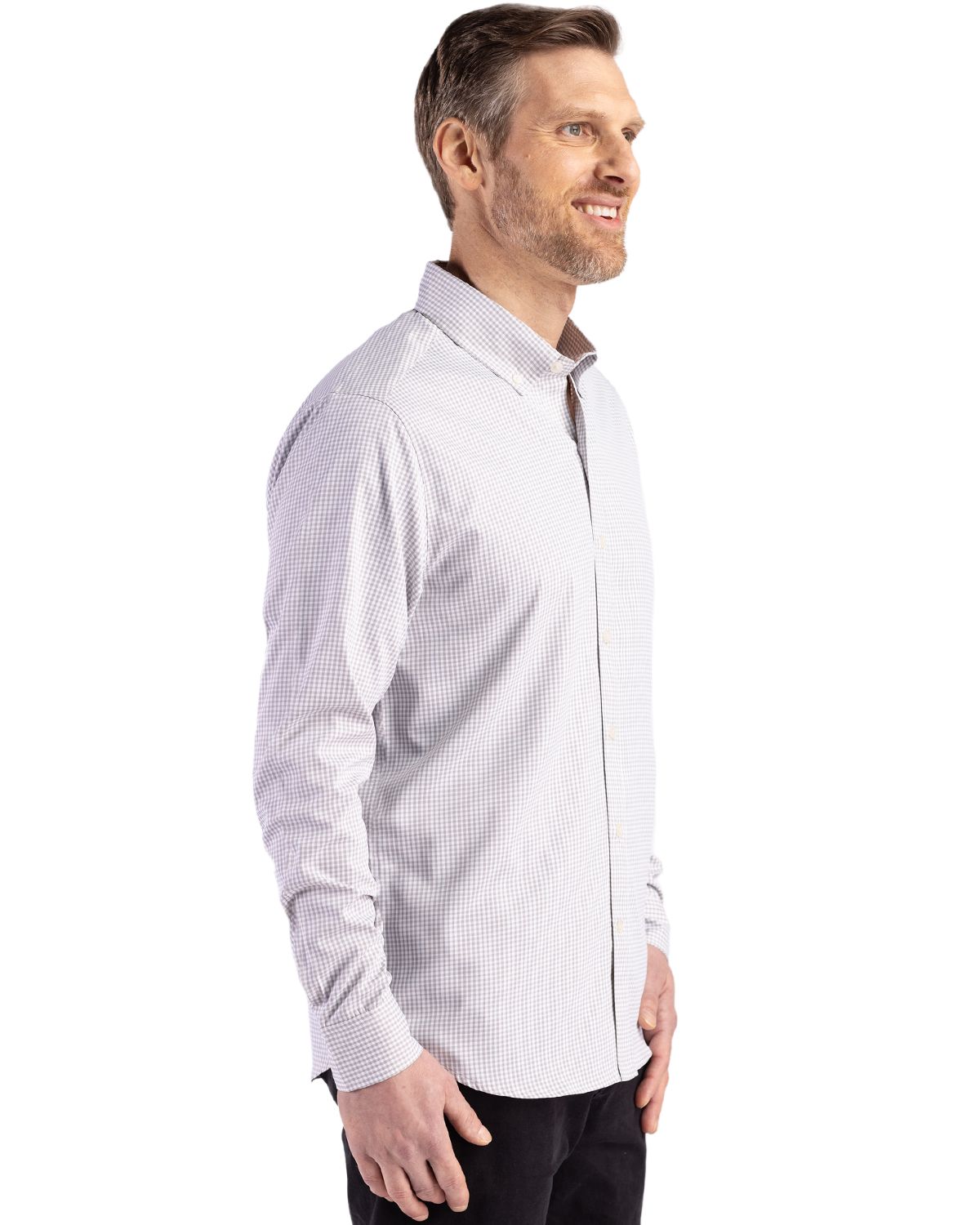 Cutter & Buck Men's Skyline Recycled Gingham Long Sleeve Button Down Dress Shirt-6