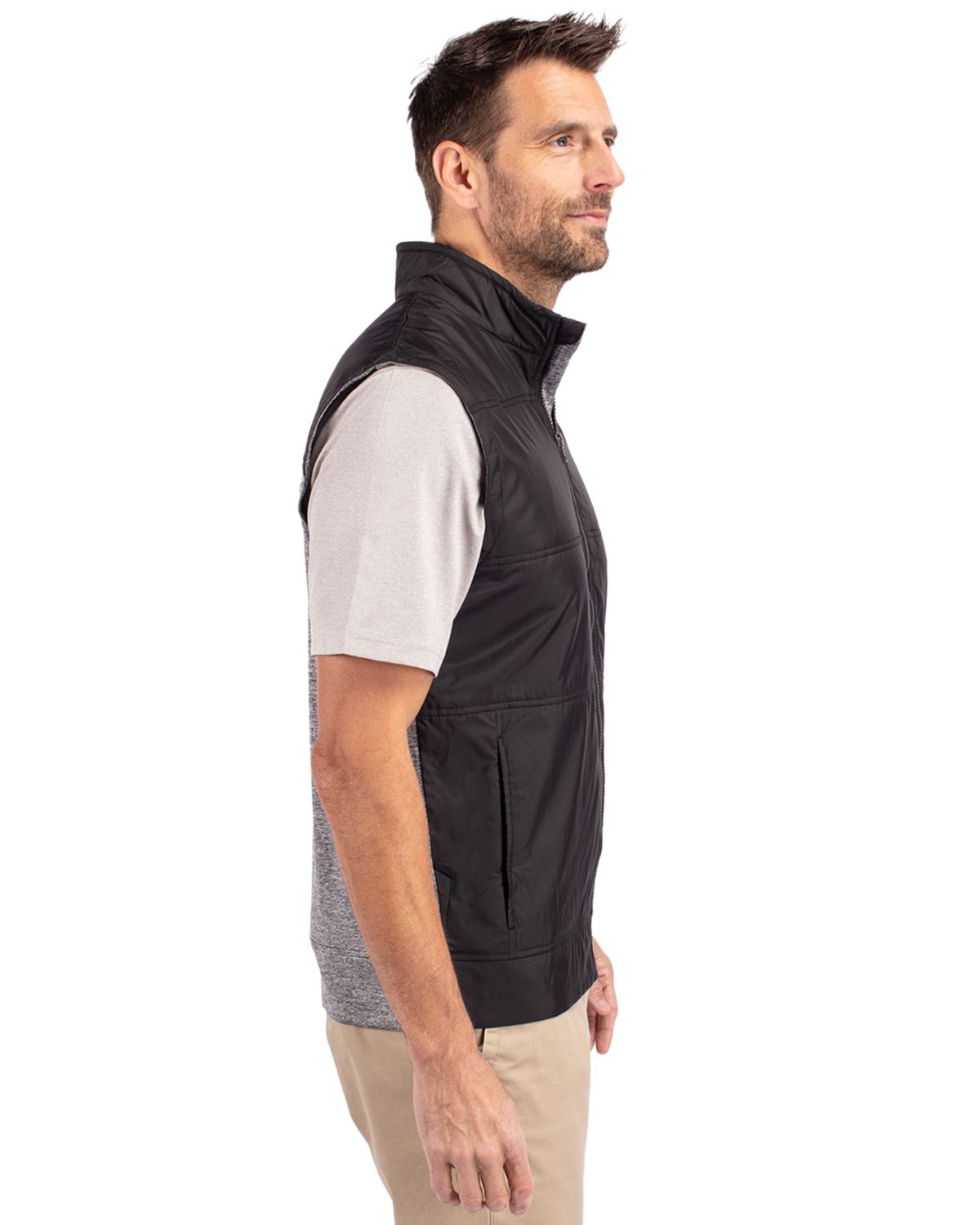 Cutter & Buck Men's Stealth Recycled Hybrid Quilted Windbreaker Vest-6