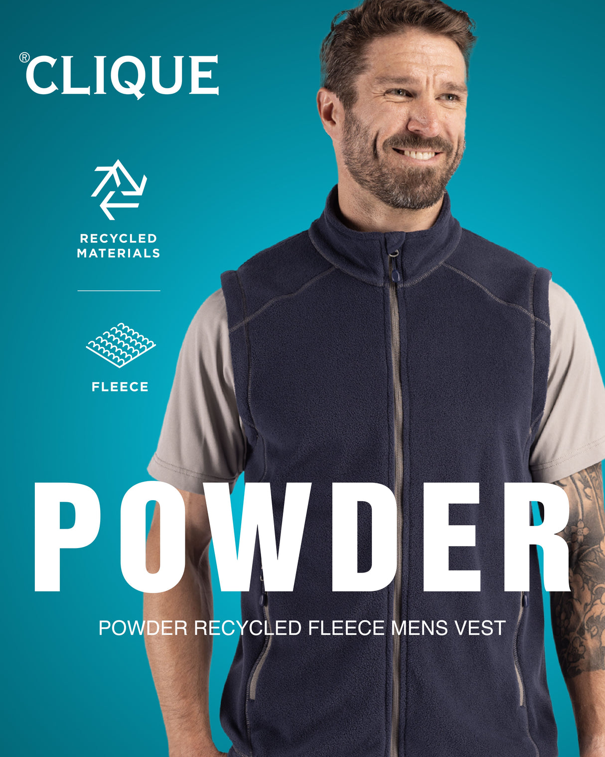 Clique Men's Powder Recycled Fleece Full Zip Vest-5