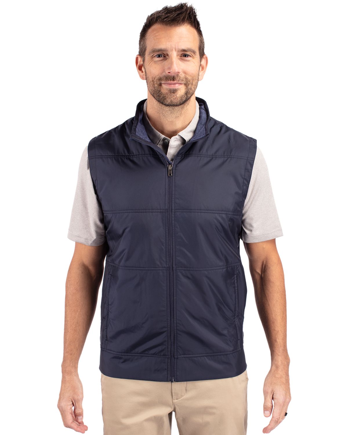 Cutter & Buck Men's Stealth Recycled Hybrid Quilted Windbreaker Vest-4