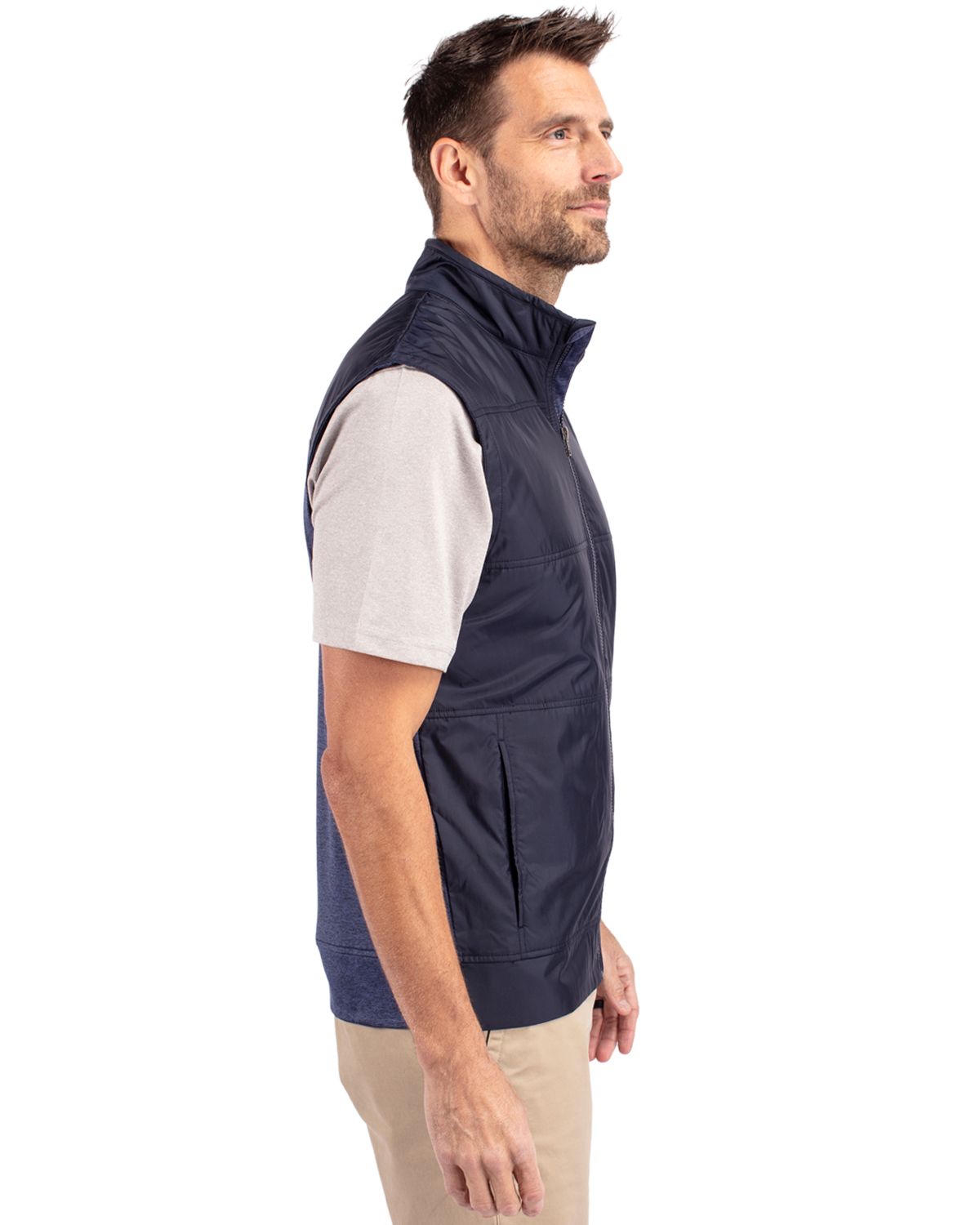 Cutter & Buck Men's Stealth Recycled Hybrid Quilted Windbreaker Vest-6