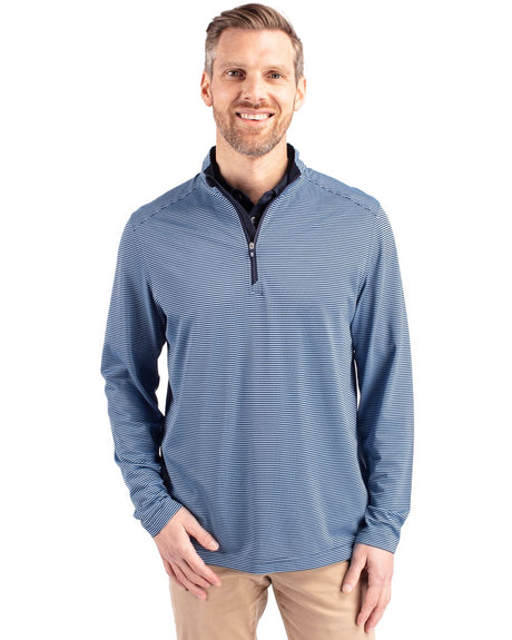Cutter & Buck Men's Virtue Recycled Micro Stripe Featherlight Pique Quarter Zip Pullover-1