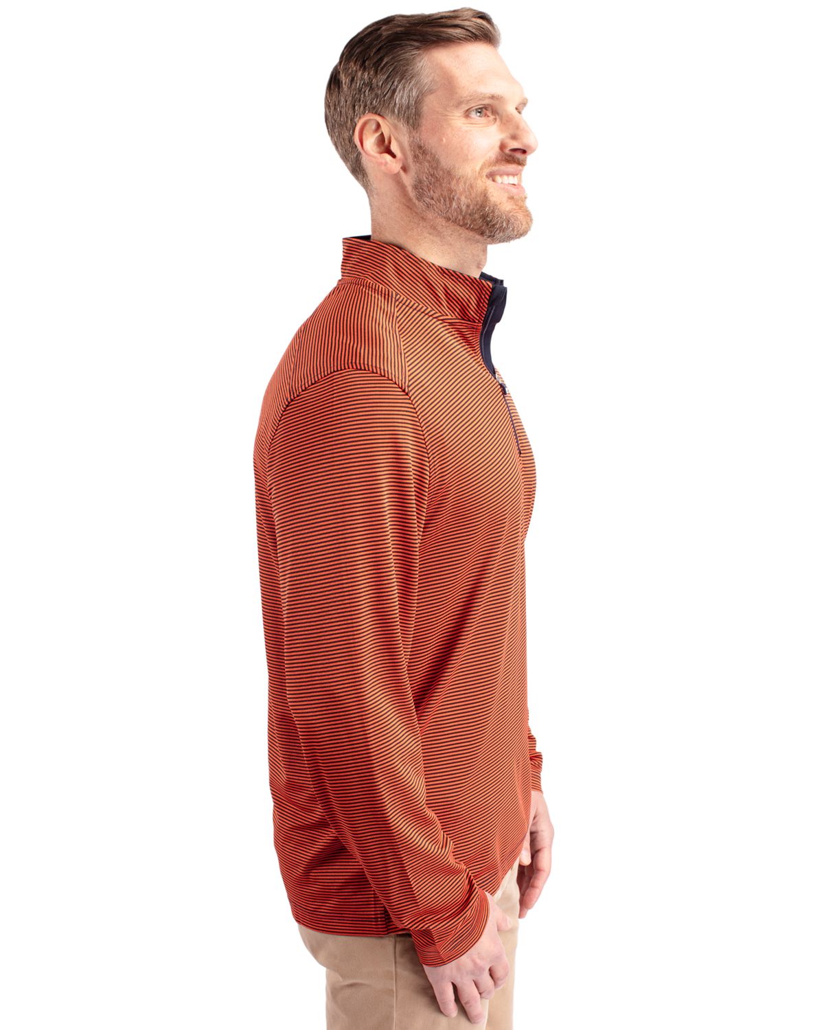 Cutter & Buck Men's Virtue Recycled Micro Stripe Featherlight Pique Quarter Zip Pullover-6