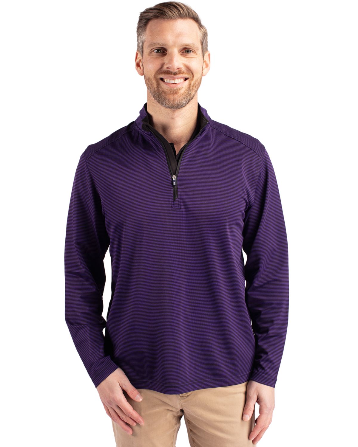 Cutter & Buck Men's Virtue Recycled Micro Stripe Featherlight Pique Quarter Zip Pullover-4