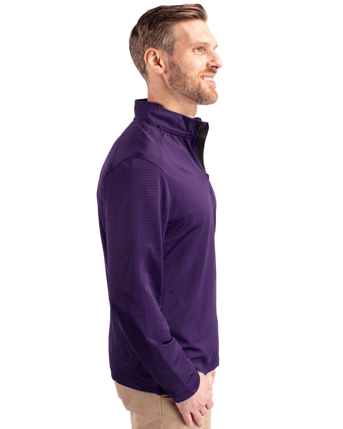 Cutter & Buck Men's Virtue Recycled Micro Stripe Featherlight Pique Quarter Zip Pullover-6