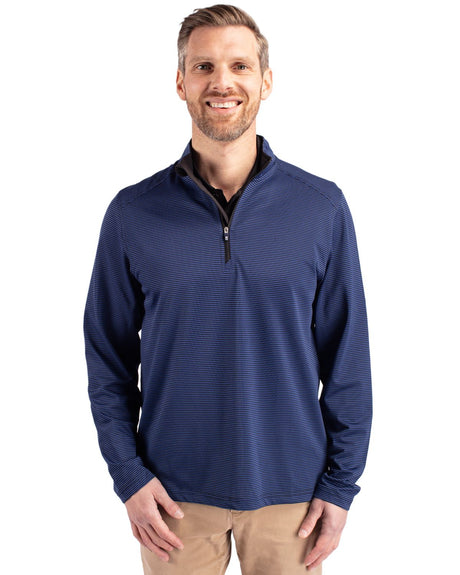 Cutter & Buck Men's Virtue Recycled Micro Stripe Featherlight Pique Quarter Zip Pullover-1