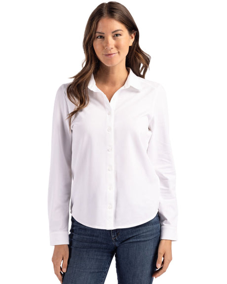 Cutter & Buck Women's Advantage Pique Long Sleeve Button-Down Shirt-1