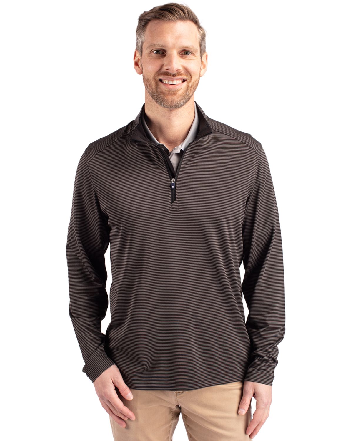 Cutter & Buck Men's Virtue Recycled Micro Stripe Featherlight Pique Quarter Zip Pullover-1