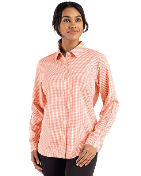 Cutter & Buck Women's Skyline Recycled Gingham Long Sleeve Spread Collar Dress Shirt-1