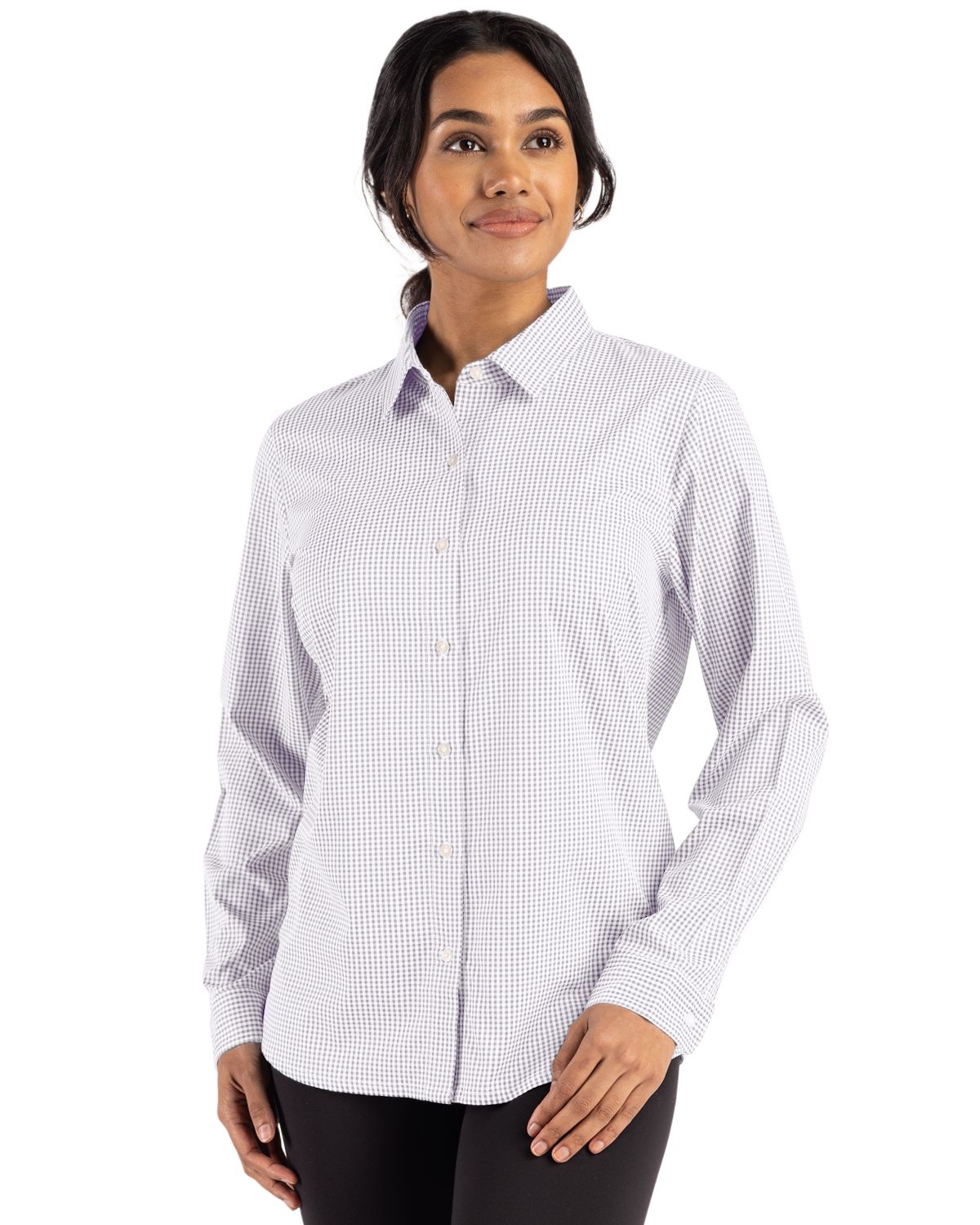Cutter & Buck Women's Skyline Recycled Gingham Long Sleeve Spread Collar Dress Shirt-2